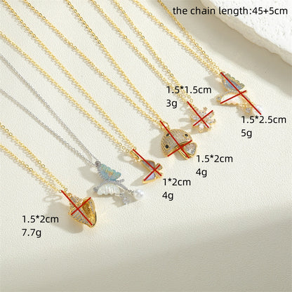Simple Style Conch Flower Butterfly Copper Plating Inlay Resin Zircon 14k Gold Plated Pendant Necklace