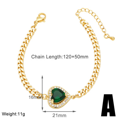 Sweet Round Bear Heart Shape Copper Plating Inlay Zircon 18k Gold Plated Bracelets