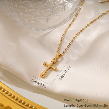 Elegant Vintage Style Cross Solid Color Stainless Steel Plating 18k Gold Plated Pendant Necklace