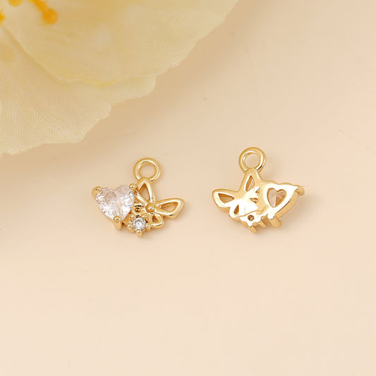 Simple Style Heart Shape Butterfly Copper Plating Inlay Zircon 18k Gold Plated White Gold Plated Jewelry Accessories