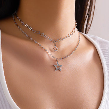 Retro Simple Style Irregular Star Alloy Copper Layered Tassel Chain Women's Layered Necklaces