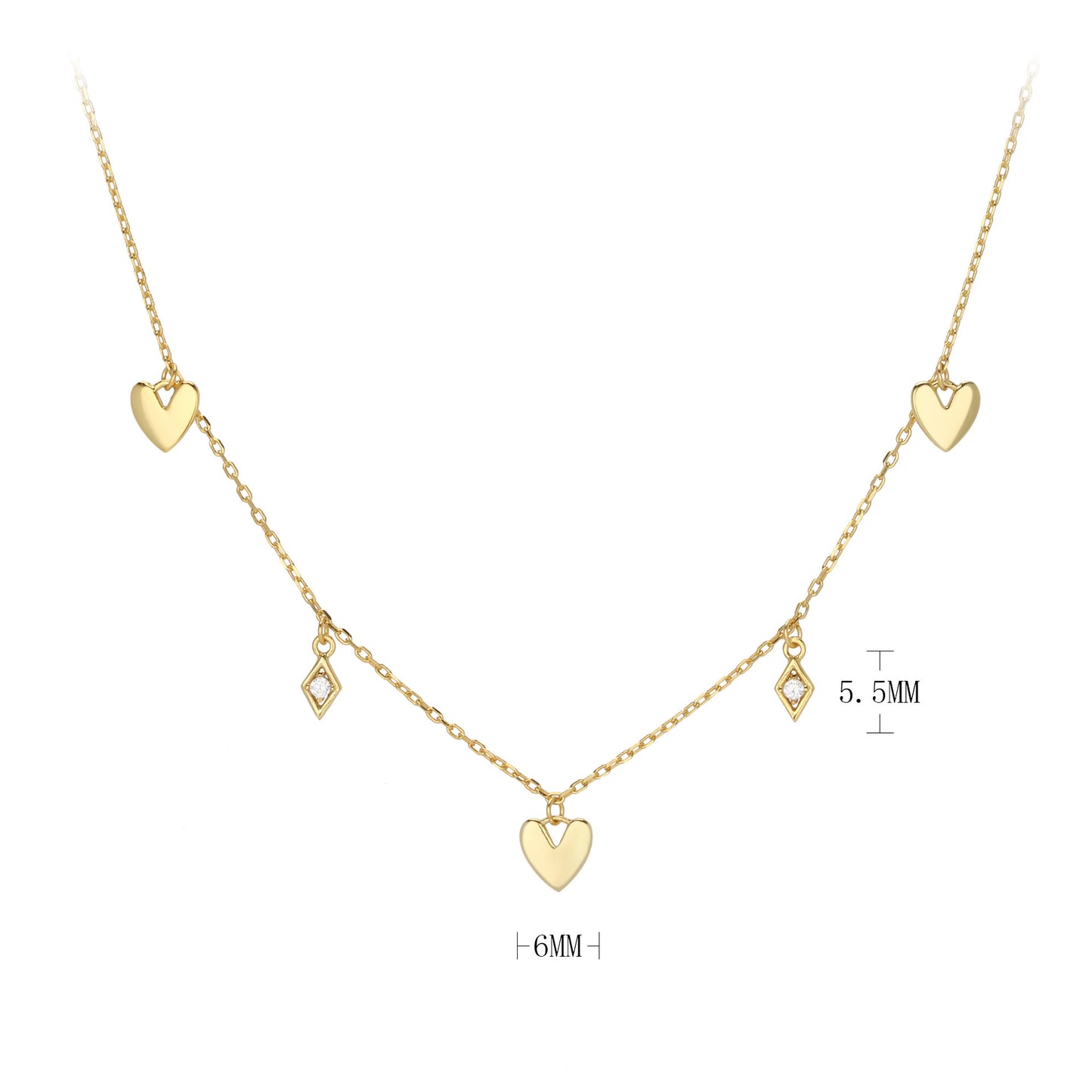 Elegant Sweet Heart Shape Sterling Silver Polishing Plating Gold Plated Necklace
