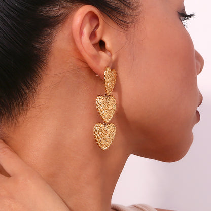 1 Pair Vintage Style Simple Style Classic Style Heart Shape Plating Stainless Steel 18k Gold Plated Drop Earrings