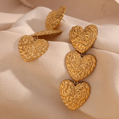 1 Pair Vintage Style Simple Style Classic Style Heart Shape Plating Stainless Steel 18k Gold Plated Drop Earrings