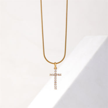 Ig Style Simple Style Cross Stainless Steel Copper Plating Inlay Zircon Gold Plated Necklace