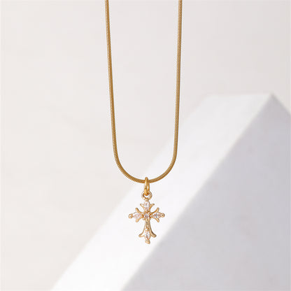 Ig Style Simple Style Cross Stainless Steel Copper Plating Inlay Zircon Gold Plated Necklace