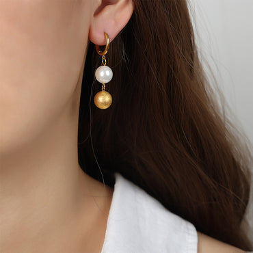 1 Pair Casual Elegant Simple Style Solid Color Beaded Plating Imitation Pearl Titanium Steel 18k Gold Plated Drop Earrings