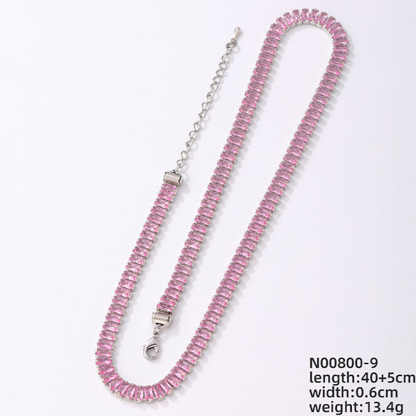 Ig Style Hip-hop Rectangle Copper Plating Chain Inlay Zircon Necklace