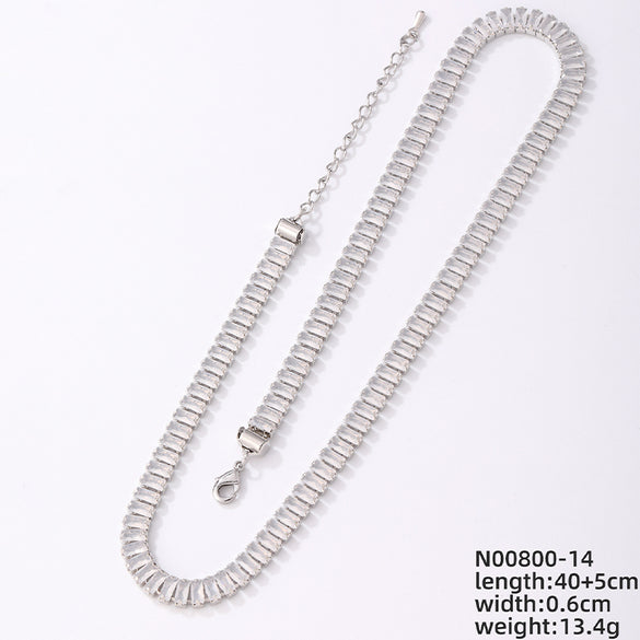 Ig Style Hip-hop Rectangle Copper Plating Chain Inlay Zircon Necklace