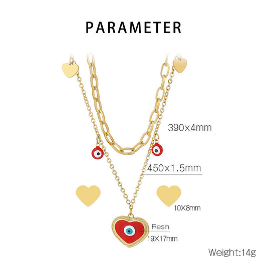 Streetwear Heart Shape Stainless Steel Titanium Steel Enamel Plating Layered Necklaces