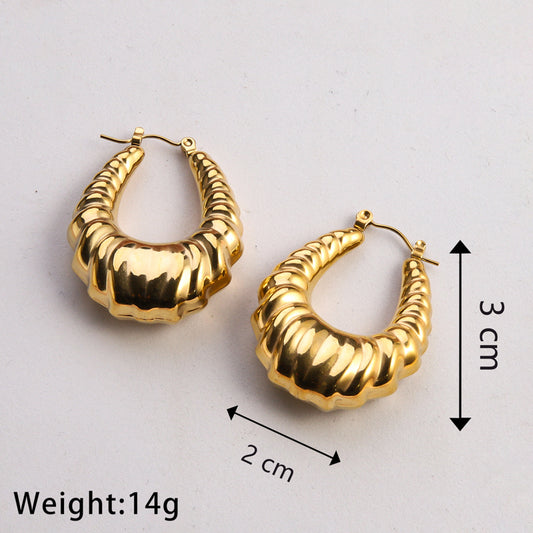 1 Pair Casual Classic Style Commute U Shape Geometric Grain Plating Stainless Steel Gold Plated Earrings