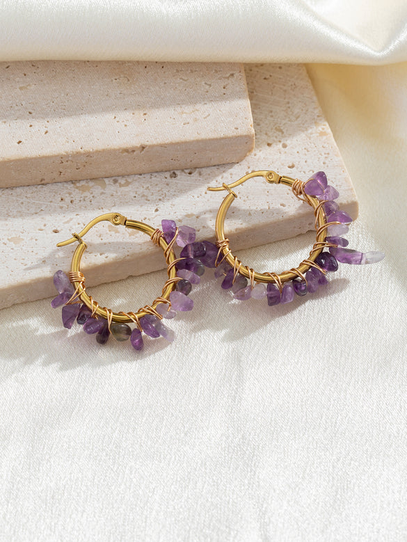 1 Pair Bohemian Geometric Plating Inlay Stainless Steel Natural Stone Earrings