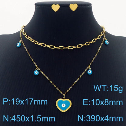 Streetwear Heart Shape Stainless Steel Titanium Steel Enamel Plating Layered Necklaces
