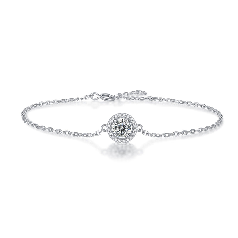 Elegant Classic Style Round Sterling Silver Plating Inlay Moissanite 18k Gold Plated Bracelets