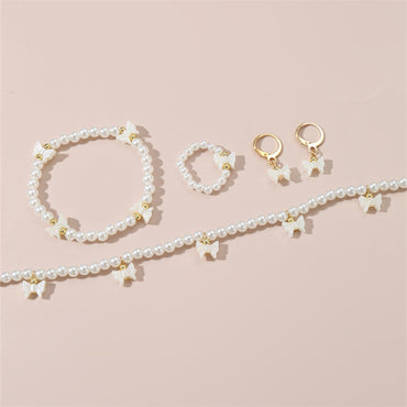Sweet Round Artificial Pearl Beaded Women's Bracelets Earrings Necklace