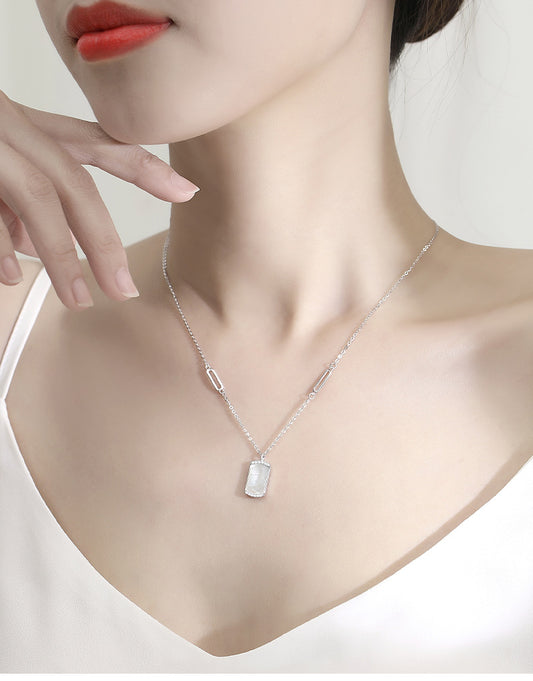 Simple Style Geometric Sterling Silver Polishing Plating Inlay Shell Zircon Pendant Necklace