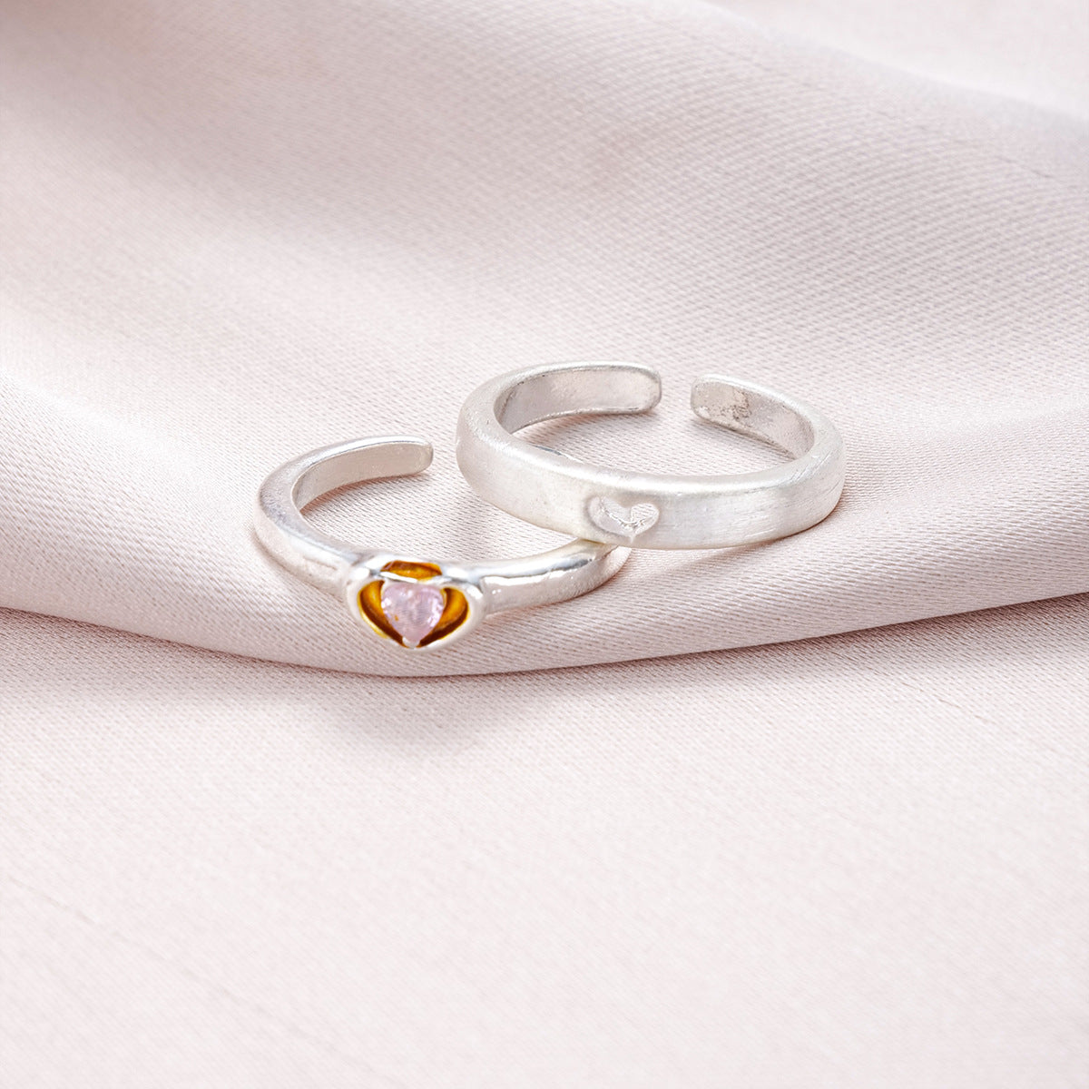 Simple Style Commute Heart Shape Alloy Inlay Rhinestones Couple Open Rings