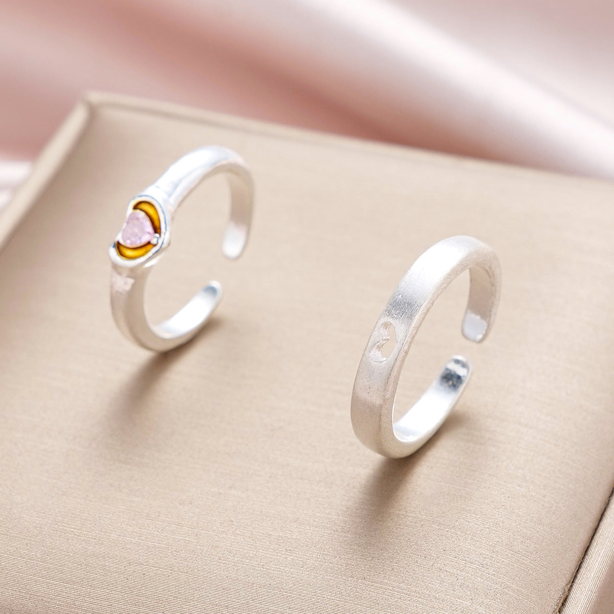 Simple Style Commute Heart Shape Alloy Inlay Rhinestones Couple Open Rings