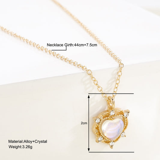 Simple Style Heart Shape Alloy Inlay Opal Women's Pendant Necklace