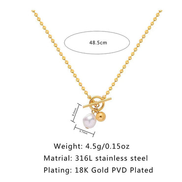 304 Stainless Steel 18K Gold Plated IG Style Simple Style Toggle Pearl Geometric Pendant Necklace