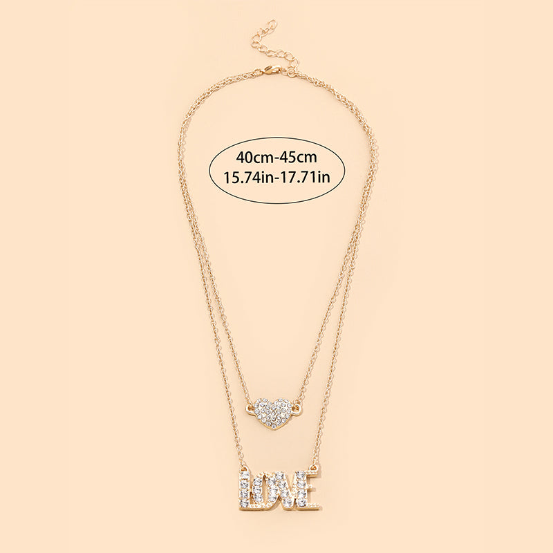 Elegant Glam Letter Heart Shape Alloy Plating Inlay Rhinestones Women's Double Layer Necklaces