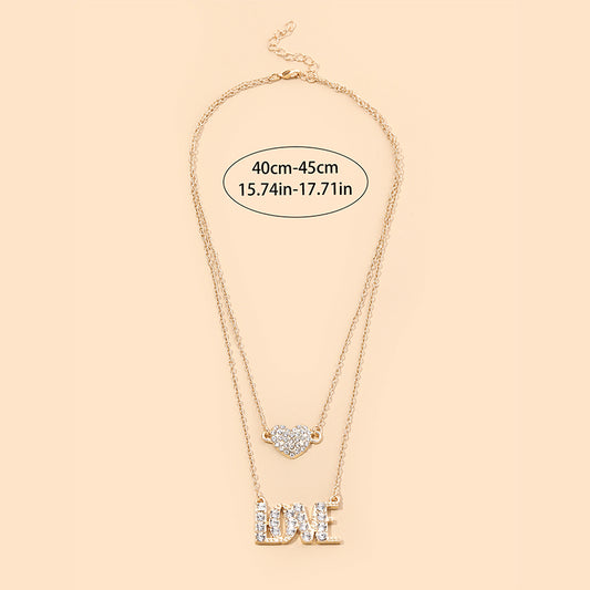 Elegant Glam Letter Heart Shape Alloy Plating Inlay Rhinestones Women's Double Layer Necklaces