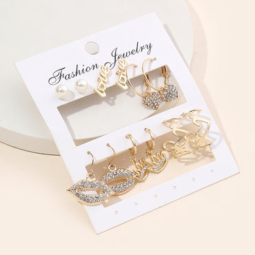 Wholesale Jewelry Ig Style Simple Style Lips Heart Shape Crown Alloy Artificial Pearls Rhinestones Gold Plated Plating Inlay Earrings