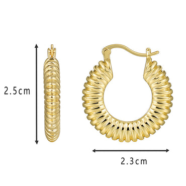 1 Pair Novelty Commute Shiny Solid Color Side Stripe Plating Pleated Copper 18k Gold Plated Hoop Earrings