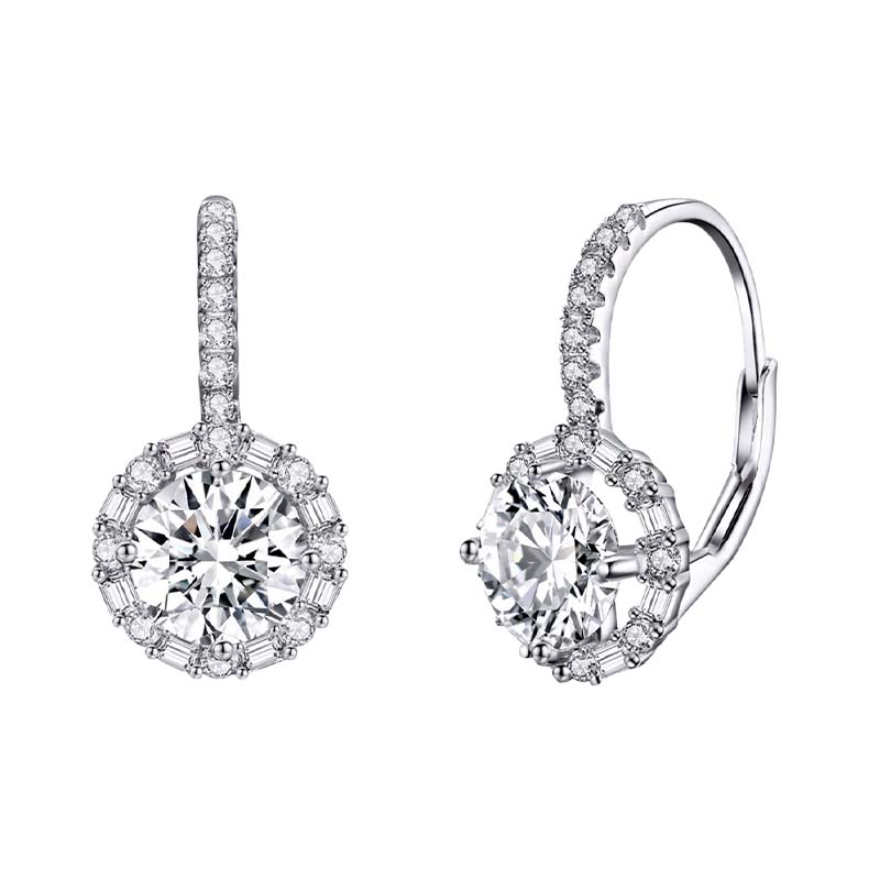 Glam Luxurious Shiny Round Sterling Silver Gra Inlay Moissanite Earrings