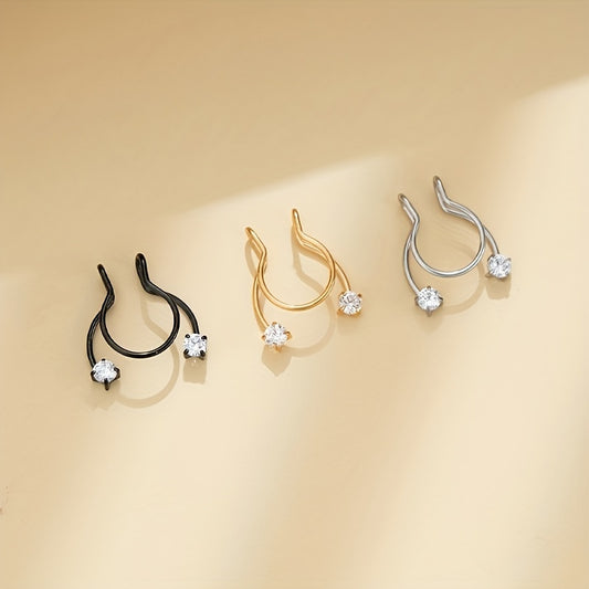 Retro Simple Style Solid Color Stainless Steel 18k Gold Plated Artificial Crystal Nose Studs In Bulk