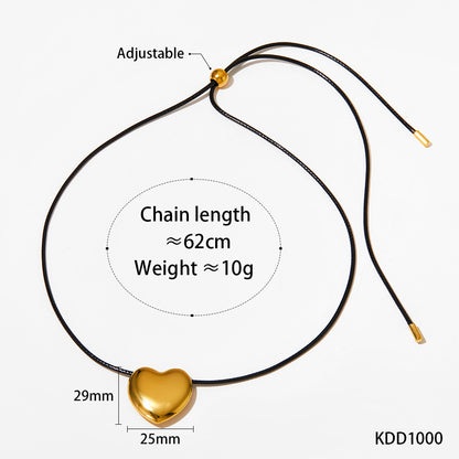 Simple Style Heart Shape Stainless Steel Flanelle Rope Plating Pendant Necklace