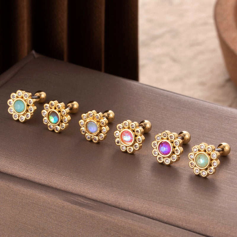 1 Piece Simple Style Classic Style Flower Plating Inlay Stainless Steel Zircon 18k Gold Plated Ear Studs