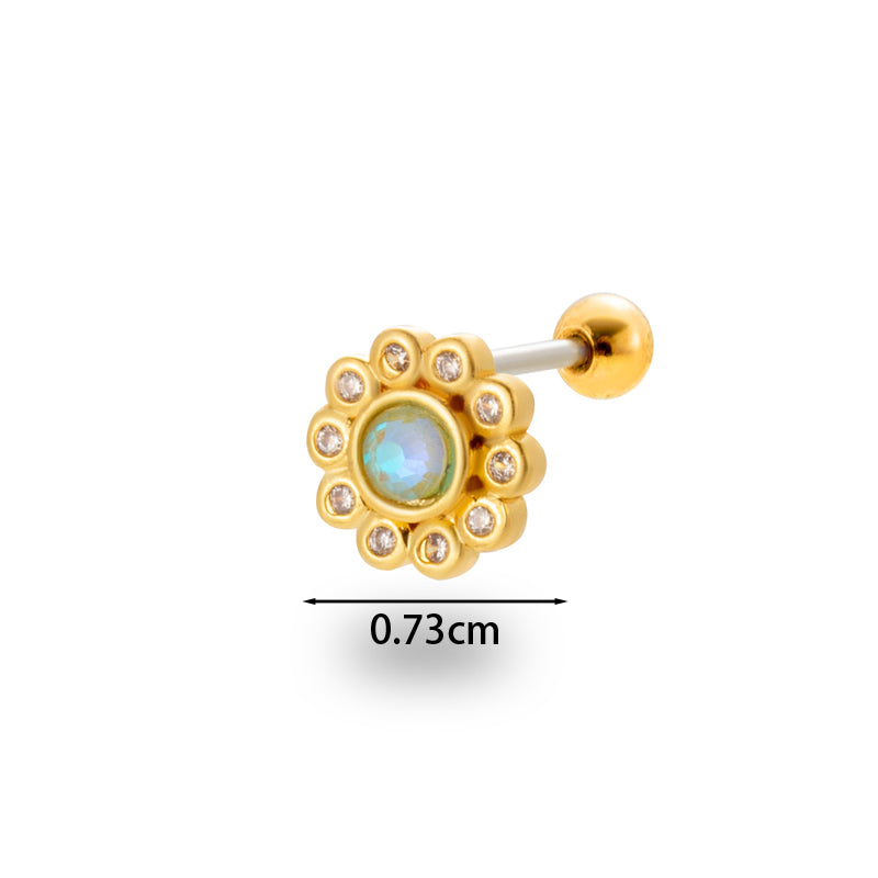 1 Piece Simple Style Classic Style Flower Plating Inlay Stainless Steel Zircon 18k Gold Plated Ear Studs