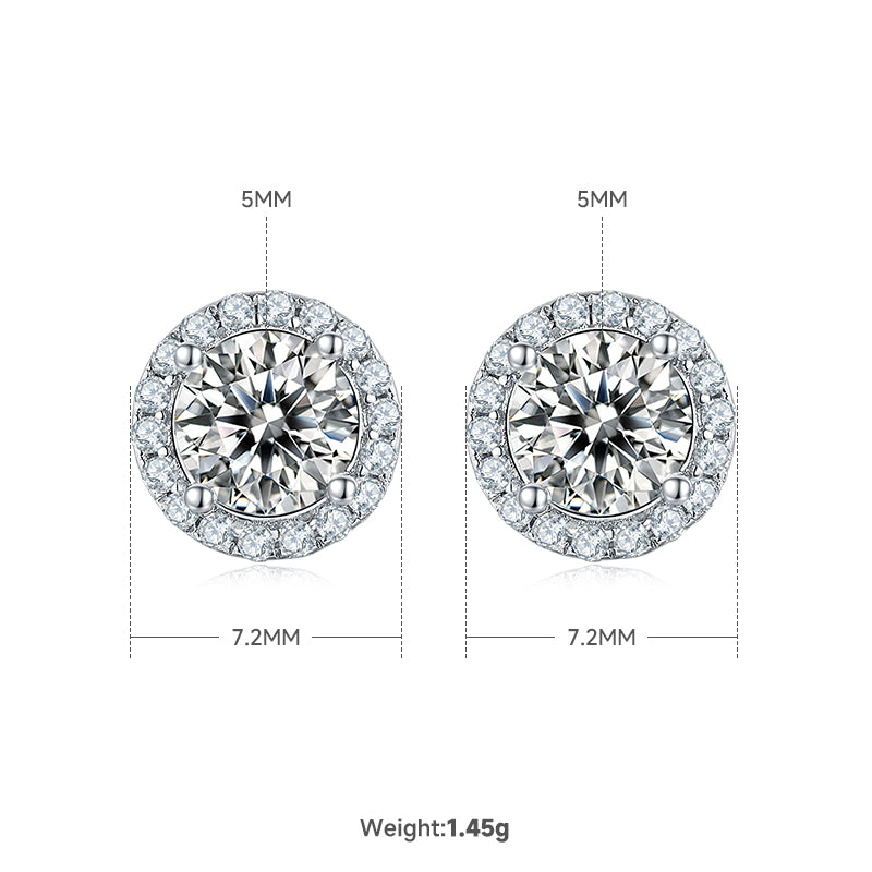 Simple Style Shiny Round Sterling Silver Gra Plating Inlay Moissanite 18k Gold Plated Earrings Necklace