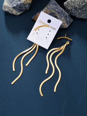 1 Pair Casual Exaggerated Tassel Stainless Steel 18k Gold Plated Drop Earrings