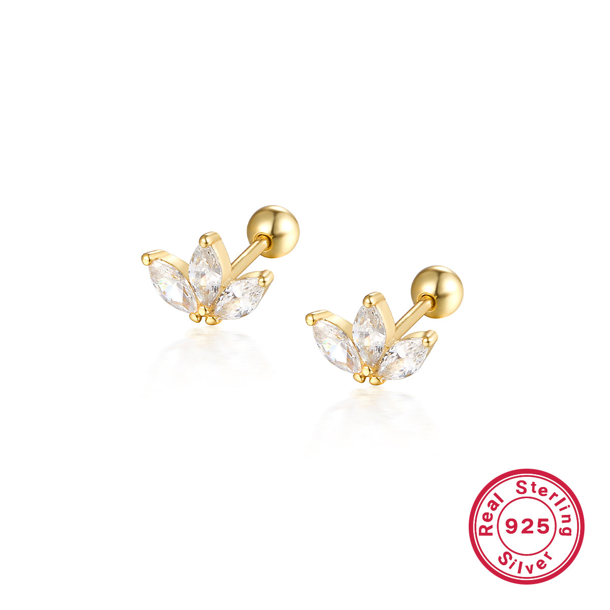 1 Pair Commute Shiny Korean Style Shamrock Plating Inlay Sterling Silver Zircon 18k Gold Plated White Gold Plated Ear Studs