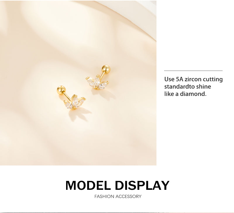1 Pair Commute Shiny Korean Style Shamrock Plating Inlay Sterling Silver Zircon 18k Gold Plated White Gold Plated Ear Studs