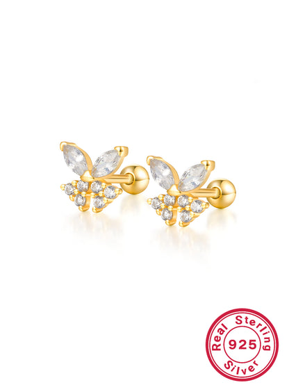 1 Pair Simple Style Shiny Korean Style Butterfly Plating Hollow Out Inlay Sterling Silver Zircon 18k Gold Plated White Gold Plated Ear Studs