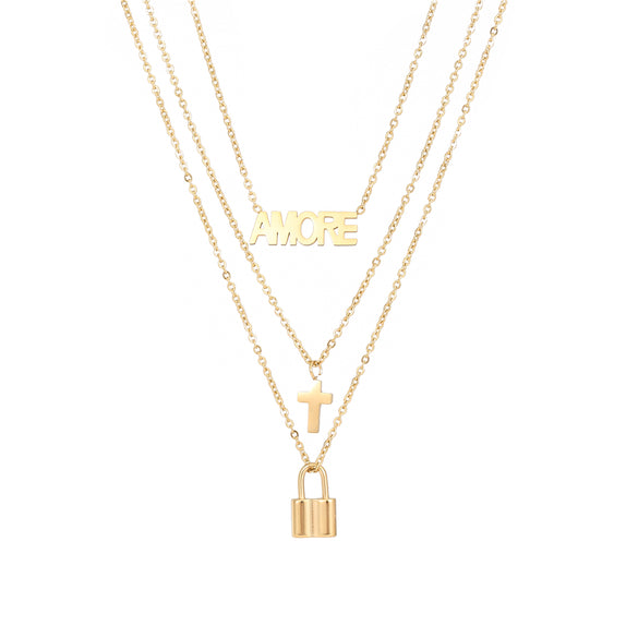 Elegant Butterfly Titanium Steel Plating Inlay Artificial Pearls Shell 18k Gold Plated Layered Necklaces