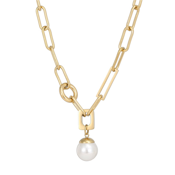 Elegant Butterfly Titanium Steel Plating Inlay Artificial Pearls Shell 18k Gold Plated Layered Necklaces