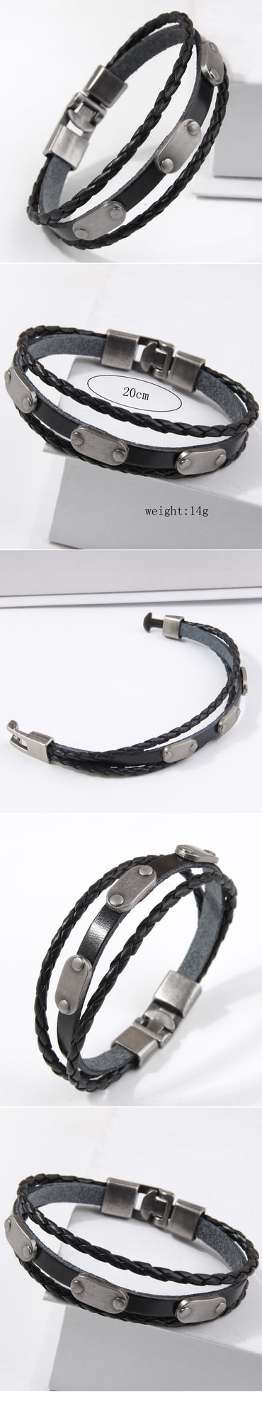 Simple Style Solid Color Alloy Leather Men's Bracelets