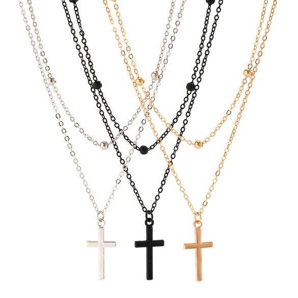Punk Simple Style Classic Style Cross Alloy Copper Spray Paint Layered Chain Women's Double Layer Necklaces