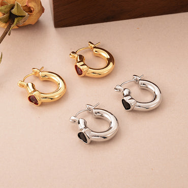 1 Pair Sweet Simple Style Cool Style Heart Shape Plating Inlay Copper Zircon 18k Gold Plated Palladium White K Earrings