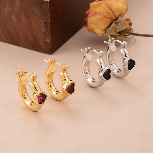 1 Pair Sweet Simple Style Cool Style Heart Shape Plating Inlay Copper Zircon 18k Gold Plated Palladium White K Earrings