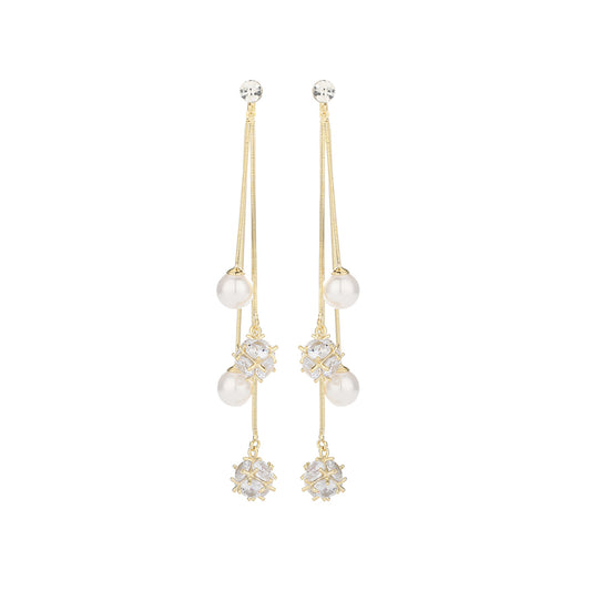 1 Pair Simple Style Tassel Inlay Copper Artificial Pearls Zircon Drop Earrings