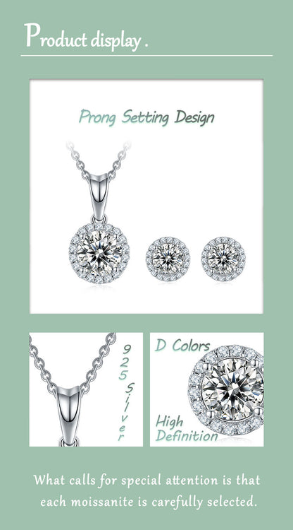 Simple Style Shiny Round Sterling Silver Gra Plating Inlay Moissanite 18k Gold Plated Earrings Necklace