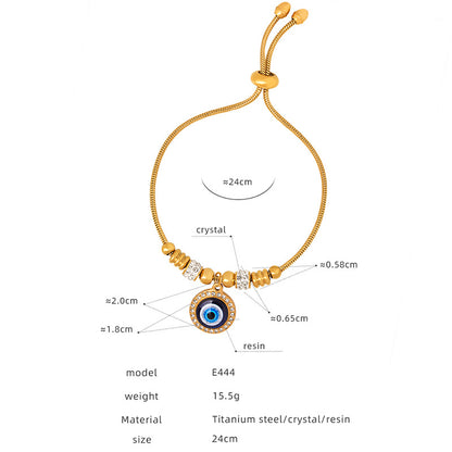 Simple Style Heart Shape Eye Titanium Steel Enamel Plating Inlay Shell Zircon 18k Gold Plated Bracelets
