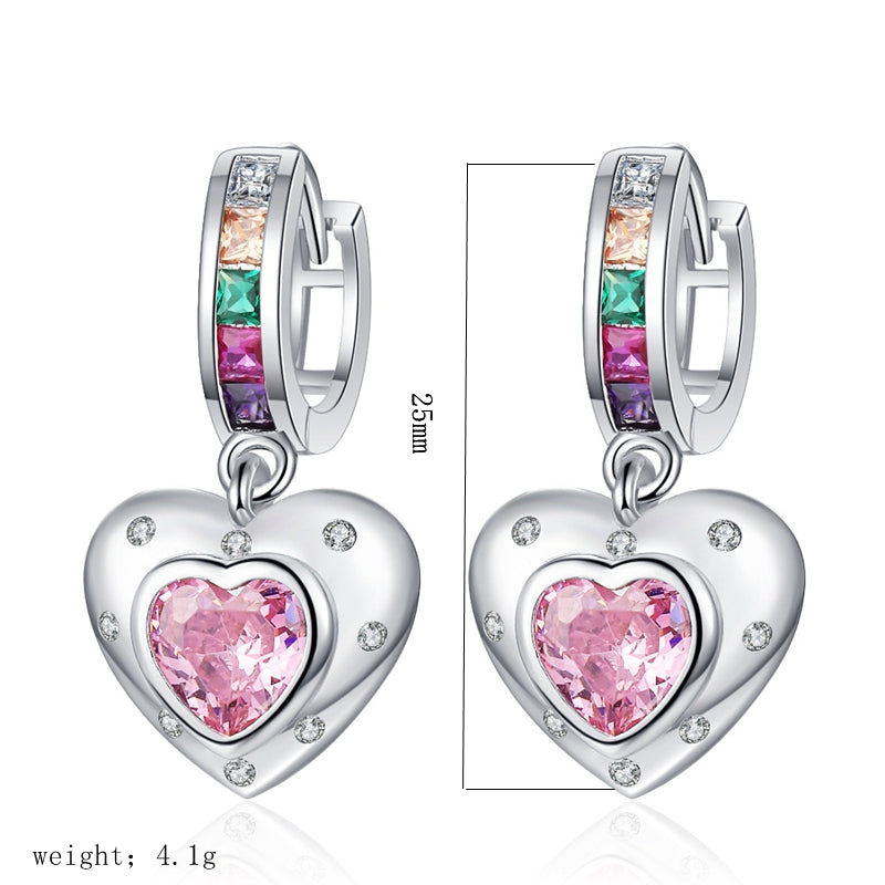 1 Pair Cute Heart Shape Plating Inlay Sterling Silver Zircon Gold Plated Silver Plated Drop Earrings
