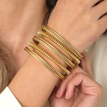 Exaggerated Luxurious Stripe Copper Layered Bangle