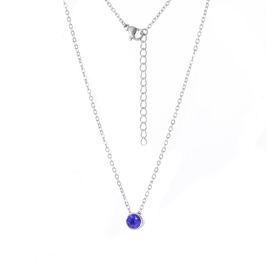 Ig Style Round Stainless Steel Plating Inlay Birthstone Pendant Necklace